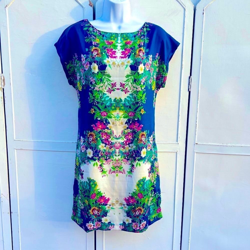 🍎 Zara Blue Floral Dress Cap Sleeves (AA3)
